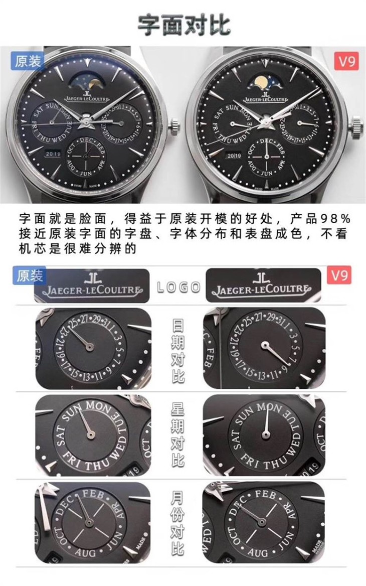 V9厂新品推荐:V9厂积家大师万年历腕表对比正品评测