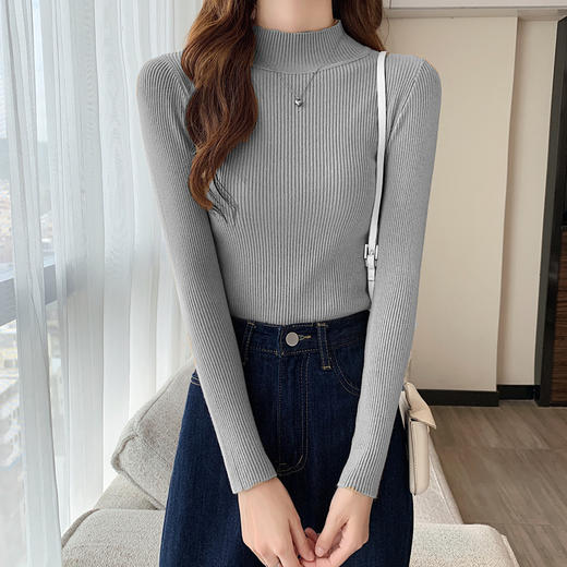 【好穿到炸裂！“0压感”半高领针织衫】软糯贴肤，1秒蓄热保暖，百搭显瘦穿出gao级感！秋冬常备，针织毛衣女高领长袖内搭修身中领韩版打底衫套头T恤 商品图10