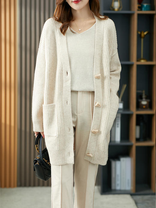 YX【现货7天】毛衣开衫女中长款秋季2023新款针织衫外套韩版潮宽松外搭上衣 商品图3