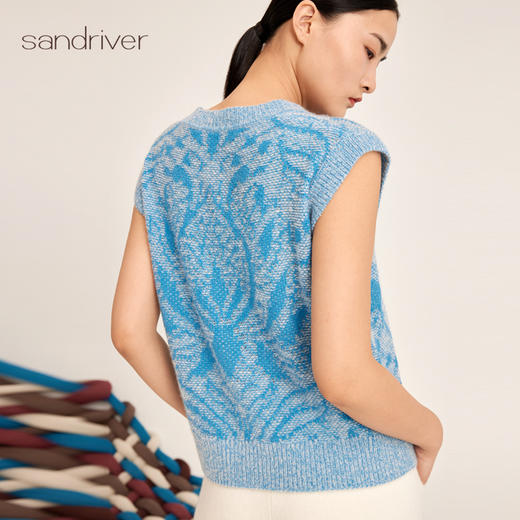 羊绒桑蚕丝圆领提花无袖套衫SJF95W321K 商品图5