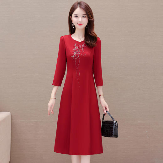 优雅时尚连衣裙，七分袖红色气质礼服裙QYM-OMS-JDB312-L 商品图0