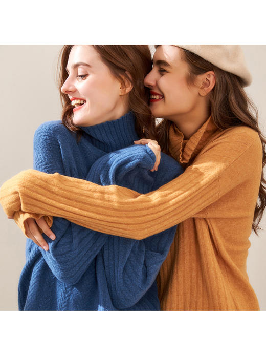 YX【现货7天】长袖羊绒毛衣女宽松外穿2022秋季新款慵懒风高领时尚洋气外套 商品图2