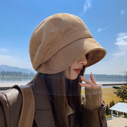 春夏网红法式麂皮绒渔夫帽女慵懒风鸭舌堆堆帽子气质显脸小贝雷帽 商品图1