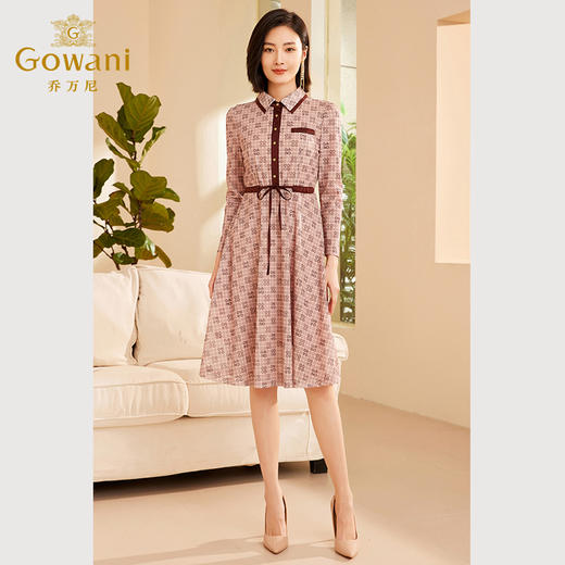 乔万尼秋季新品连衣裙长袖印花收腰显瘦ET3E732 商品图3