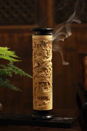 兰亭雅集°手工黄杨木香筒