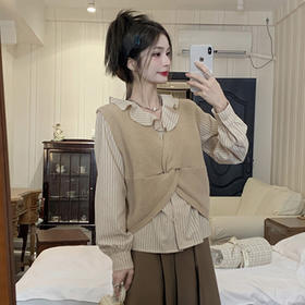 【为你打造随性舒适的穿搭风格！秋冬季温柔风毛衣背心】设计感V领交叉领针织马甲女百搭上衣韩