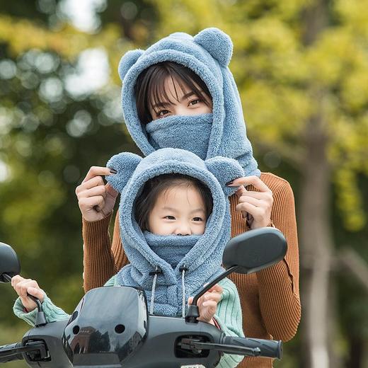韩版女冬天棉帽子户外骑行电动车护耳保暖帽儿童加绒帽子围巾一体 商品图7