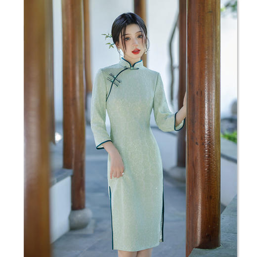 GX复合蕾丝中长七分袖旗袍2023秋冬新款民国女士年轻款日常旗袍 商品图0
