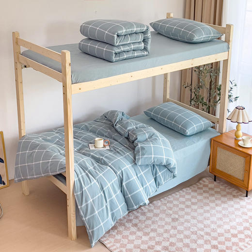 【宿舍三件套】纯棉学生宿舍三件套床品件套格子纯色单人上下铺 商品图0