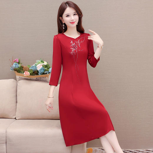 优雅时尚连衣裙，七分袖红色气质礼服裙QYM-OMS-JDB312-L 商品图2