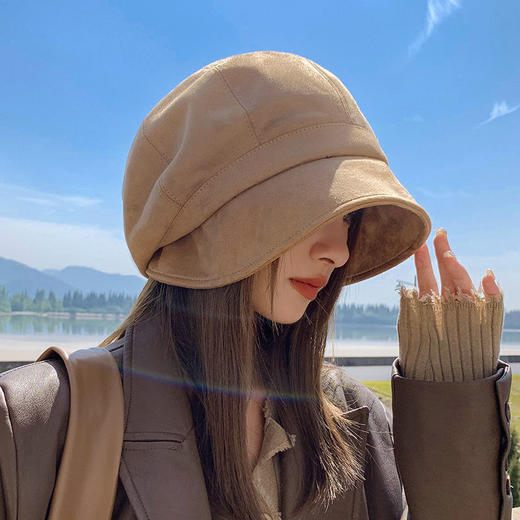 春夏网红法式麂皮绒渔夫帽女慵懒风鸭舌堆堆帽子气质显脸小贝雷帽 商品图2