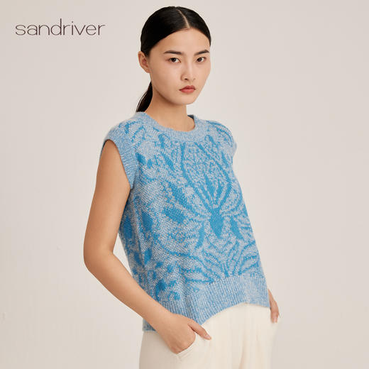 羊绒桑蚕丝圆领提花无袖套衫SJF95W321K 商品图4