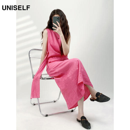 YN【现货7天】度假风绑带无袖亚麻连衣裙女2023夏季新款韩版设计感气质显白裙子 商品图3