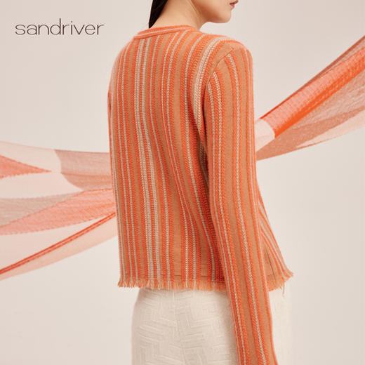 羊绒桑蚕丝圆领竖纹流苏开衫SJF95W480K 商品图4