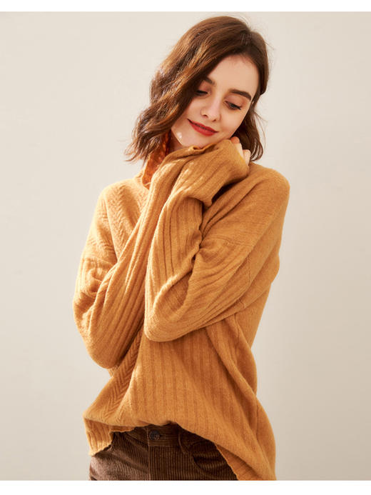 YX【现货7天】长袖羊绒毛衣女宽松外穿2022秋季新款慵懒风高领时尚洋气外套 商品图1