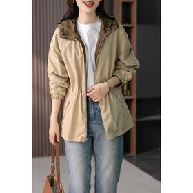 YX【定制18天】设计感两面穿短外套女宽松2023夏季新款韩版收腰显瘦连帽风衣