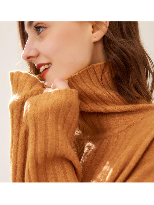 YX【现货7天】长袖羊绒毛衣女宽松外穿2022秋季新款慵懒风高领时尚洋气外套 商品图0