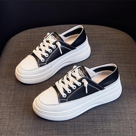 内增高圆头绑带平跟真皮休闲鞋 商品图3