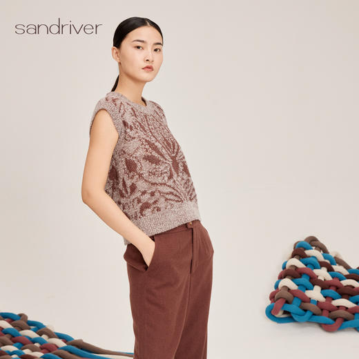 羊绒桑蚕丝圆领提花无袖套衫SJF95W321K 商品图2