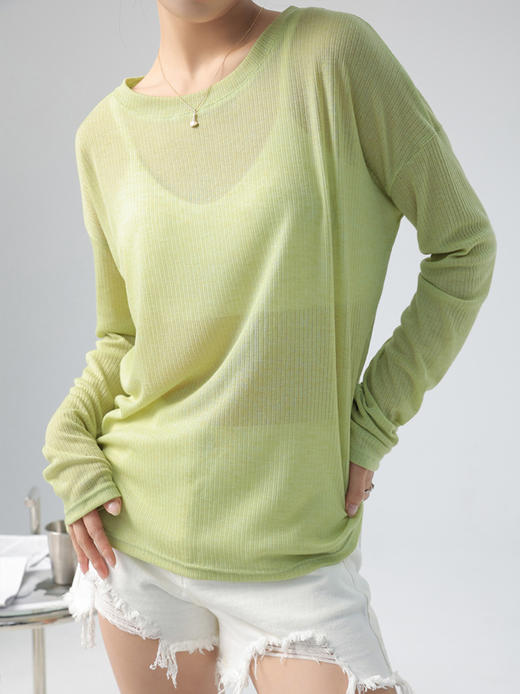 【糖果色系穿搭！一衣穿三季】韩版ins百搭长袖白色t恤女，宽松透视薄款设计，轻盈冰丝面料，舒适透气。春季必备，既能防晒又能展现个性-li 商品图2