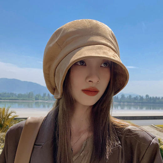 春夏网红法式麂皮绒渔夫帽女慵懒风鸭舌堆堆帽子气质显脸小贝雷帽 商品图3
