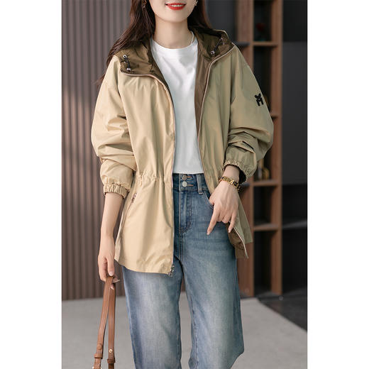 YX【定制18天】设计感两面穿短外套女宽松2023夏季新款韩版收腰显瘦连帽风衣 商品图1