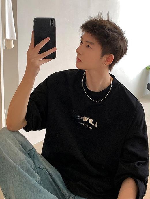 【秋季新款❗️长袖t恤】圆领宽松男士卫衣字母印花T打底衫潮流上衣男士父亲节礼物新年礼盒年货礼盒 商品图2