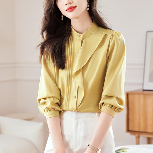 设计感小众长袖上衣，荷叶边立领职业衬衣KQL-645T8385 商品图3