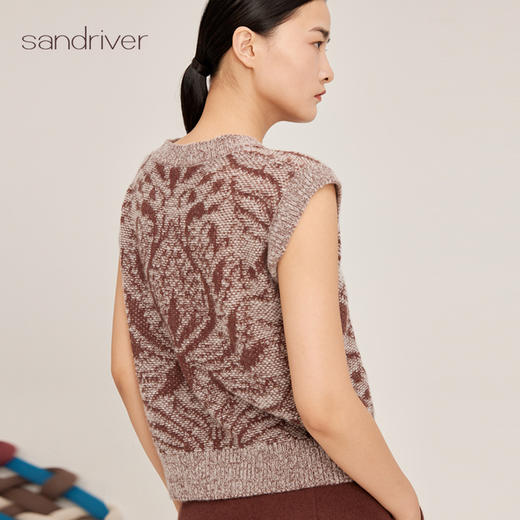 羊绒桑蚕丝圆领提花无袖套衫SJF95W321K 商品图3