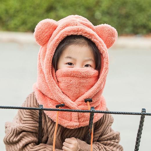 韩版女冬天棉帽子户外骑行电动车护耳保暖帽儿童加绒帽子围巾一体 商品图6