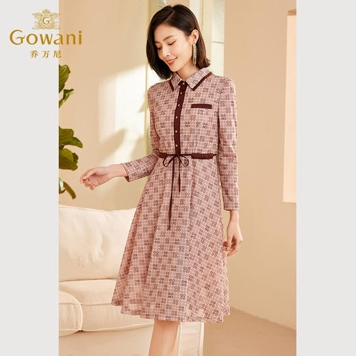 乔万尼秋季新品连衣裙长袖印花收腰显瘦ET3E732 商品图1