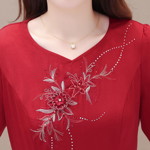 优雅时尚连衣裙，七分袖红色气质礼服裙QYM-OMS-JDB312-L 商品图3