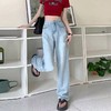 【GZ】无忧购韩版设计感撞色刺绣口袋高腰直筒宽松显瘦牛仔裤8853（截单后7天发货)25年清仓捡漏 商品缩略图2