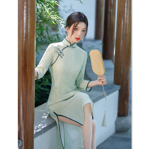 GX复合蕾丝中长七分袖旗袍2023秋冬新款民国女士年轻款日常旗袍 商品图3