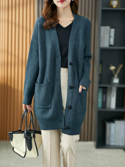 YX【现货7天】毛衣开衫女中长款秋季2023新款针织衫外套韩版潮宽松外搭上衣 商品图0