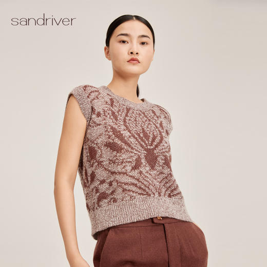 羊绒桑蚕丝圆领提花无袖套衫SJF95W321K 商品图1