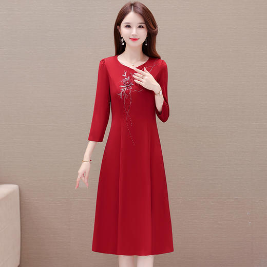 优雅时尚连衣裙，七分袖红色气质礼服裙QYM-OMS-JDB312-L 商品图1