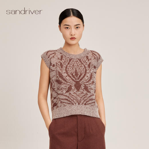 羊绒桑蚕丝圆领提花无袖套衫SJF95W321K 商品图0