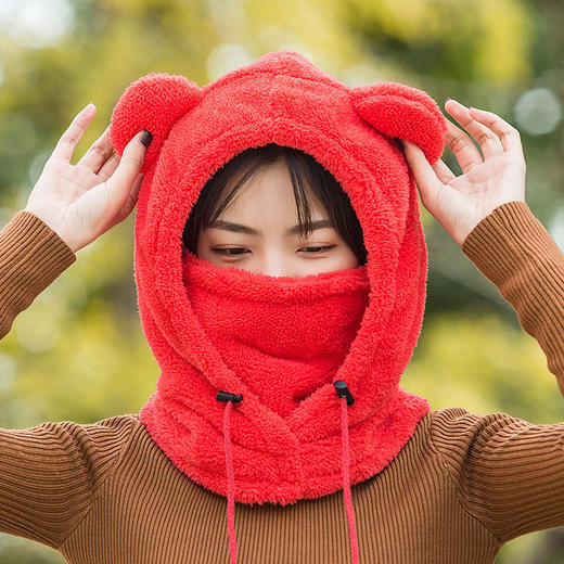韩版女冬天棉帽子户外骑行电动车护耳保暖帽儿童加绒帽子围巾一体 商品图3