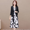 印花简约中长款时尚内搭连衣裙，七分袖通勤小西装两件套QYM-XQD-19C6622-L 商品缩略图0
