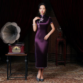 旗袍大码连衣裙婚宴主持晚礼服，年轻婆婆修身旗袍LHS-1032