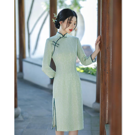 GX复合蕾丝中长七分袖旗袍2023秋冬新款民国女士年轻款日常旗袍 商品图2
