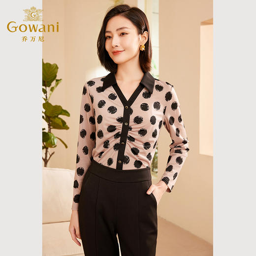 Gowani乔万尼秋新品女士长袖衬衫抽褶收腰设计ET3C749905 商品图3