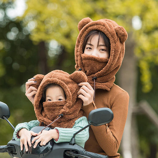 韩版女冬天棉帽子户外骑行电动车护耳保暖帽儿童加绒帽子围巾一体 商品图2