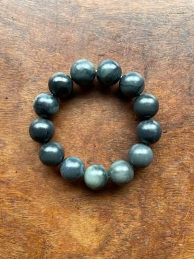 和田青花料墨玉圆珠手链，顺丰包邮