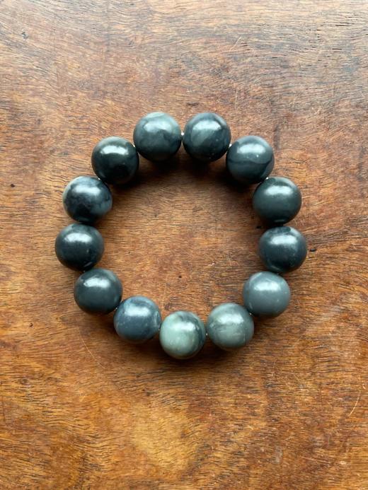 和田青花料墨玉圆珠手链，顺丰包邮 商品图0