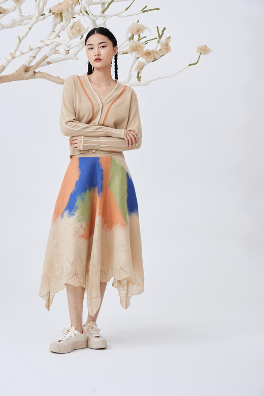 手工毛毡羊绒针织花边半身裙 SJF93W355N 商品图2