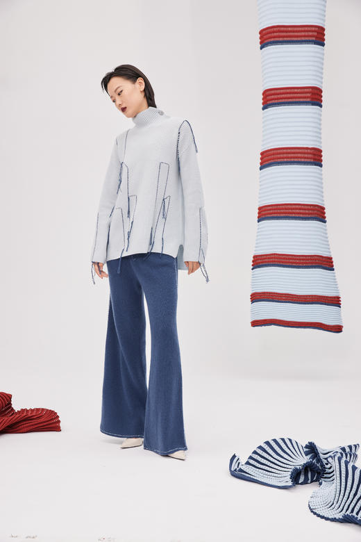 手绣撞色羊绒裤 SJF93K445N 商品图2