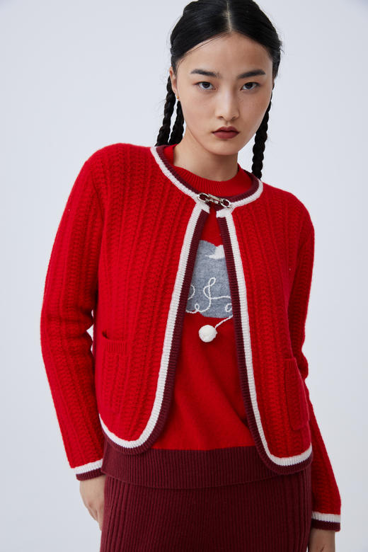  加厚羊绒小香风女开衫 SJF93W230N 商品图2
