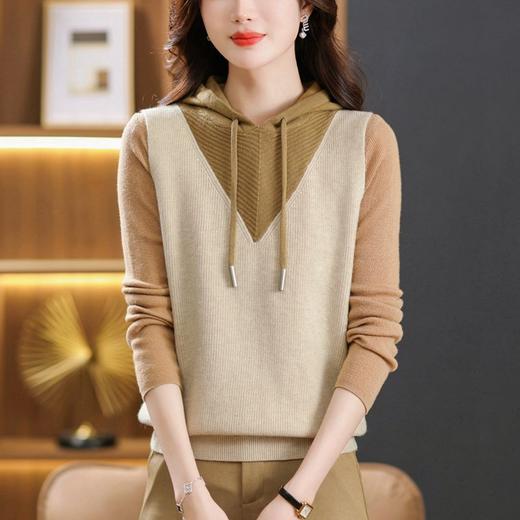 春秋新款，修身长袖撞色时尚拼色连帽无袖背心针织套头上衣CC-101-72303 商品图1